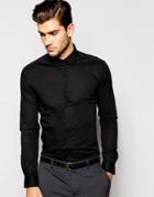 Asos Skinny Fit Shirt In Black With Long Sleeves - Black