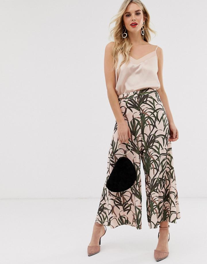 Asos Design Fluted Hem Culottes In Botanical Print-multi