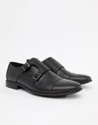 Asos Design Monk Shoes In Black Faux Leather With Emboss Panel - Black