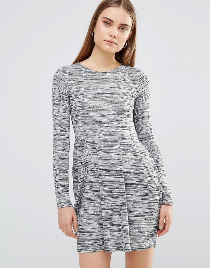 Ax Paris Knitted Long Sleeve Skater Dress - Gray