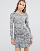 Ax Paris Knitted Long Sleeve Skater Dress - Gray