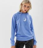 Daisy Street Boyfriend Hoodie With Embroidered Moon - Blue