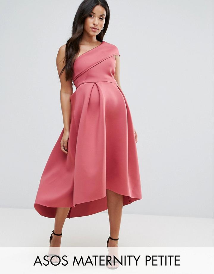 Asos Maternity Petite One Shoulder Foam Scuba Dip Back Midi Skater Dress - Pink