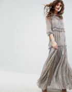 Needle & Thread Lace Maxi Dress With Ruffle Neck - Gray