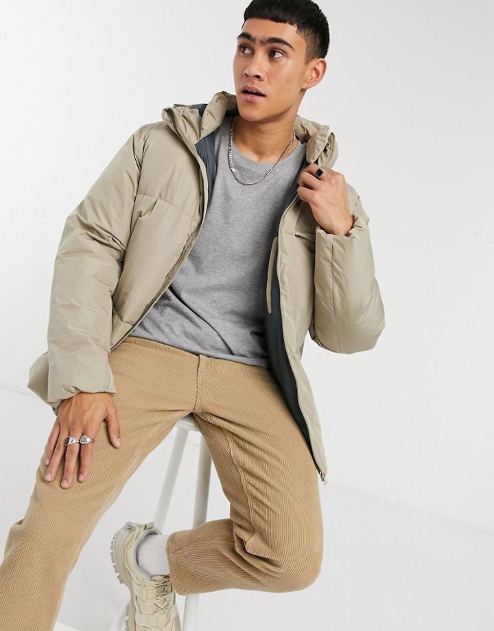 Pull & Bear Puffer Jacket In Stone-neutral