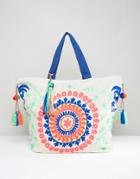 America & Beyond Floral Embroidered Jute Bag - Multi