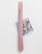 Asos Design Wedding Slim Tie & Pocket Square In Pink Floral - Pink