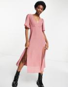 Asos Design Angel Sleeve Midi Dress In Mink-pink