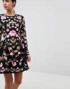 Asos Edition Beautiful Embellished Floral Skater Dress - Black