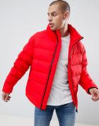 Hugo Biron Down Puffer Jacket With Taped Sleeve And Chest Logo In Red - Red