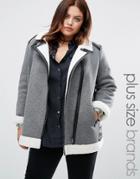 Alice & You Faux Shearling Jacket With Pu Trim Detail - Gray