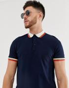 Asos Design Polo Shirt In Pique With Contrast Tipping In Navy - Navy