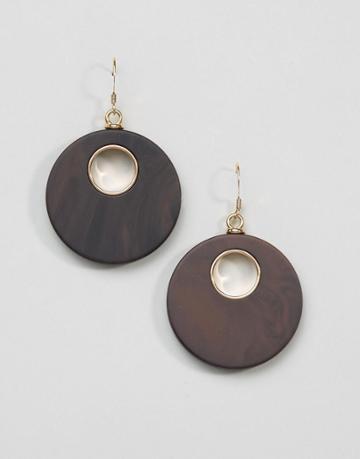 Jaeger Wood Effect Disc Earrings - Gold