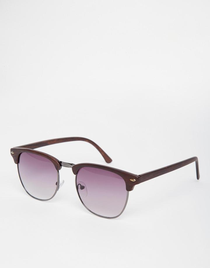 Asos Retro Sunglasses In Wood Effect - Brown
