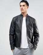 Solid Biker Jacket In Faux Leather - Black
