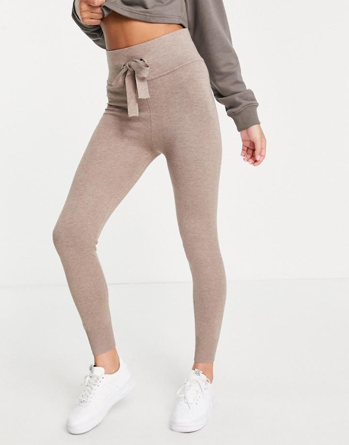 Missguided High Waisted Tie Front Sweatpants In Mocha-brown
