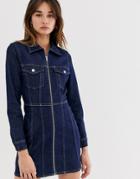 Weekday Organic Cotton Zip Detail Denim Dress Deep Blue-black