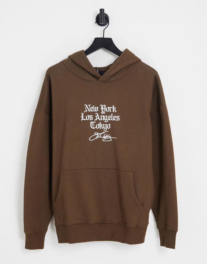 Good For Nothing Oversized Hoodie In Brown With City Logo Print