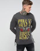 Asos Guns N Roses Longline Band Long Sleeve T-shirt With Lace Up Detail - Black