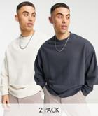 Asos Design Oversized Sweatshirt In Washed Black/beige 2 Pack-multi