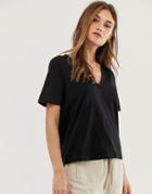 Asos Design T-shirt In Slubby Jersey With V-neck In Black