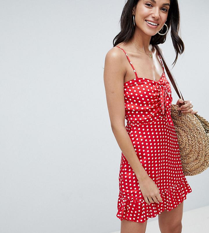 Parisian Tall Polka Dot Cami Dress With Bow - Red