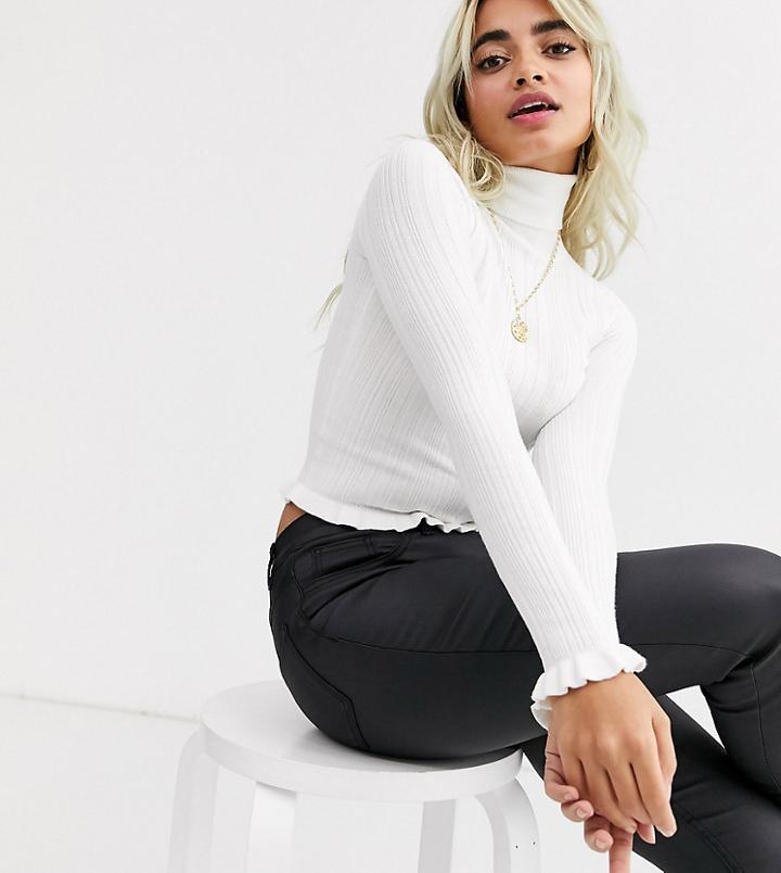 Miss Selfridge Petite Frill Neck Sweater In White