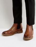 Base London Riley Leather Brogue Chelsea Boots - Tan