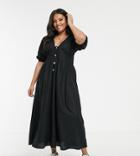 Asos Design Curve Button Through Linen Maxi Dress With Cross Back - Black