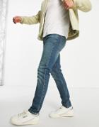 Topman Stretch Skinny Jeans In Mid Wash Blue-blues