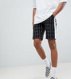 Asos Design Tall Slim Shorts In Black Check With Side Stripe - Black