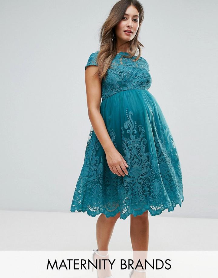 Chi Chi London Maternity Premium Lace High Low Dress - Green