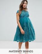 Chi Chi London Maternity Premium Lace High Low Dress - Green