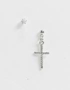 Designb Earrings With Stud And Cross Charm In Silver
