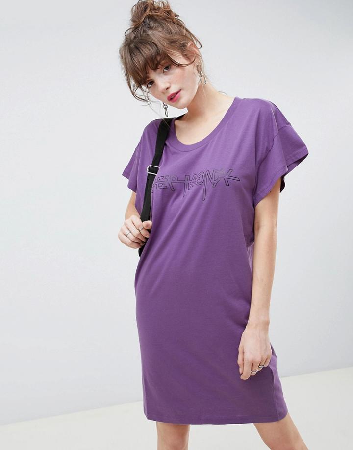 Cheap Monday Hacker Outline Media T-shirt Dress - Purple