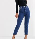 Asos Design Petite Recycled Farleigh High Waisted Slim Mom Jeans In Flat Blue