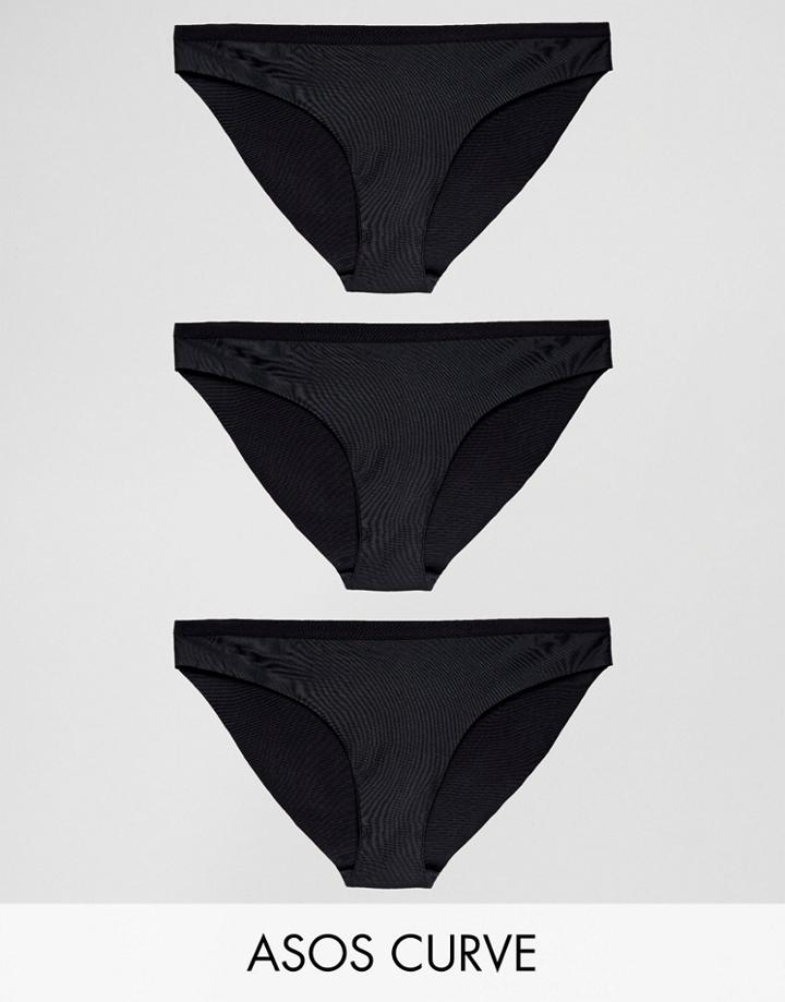 Asos Curve 3 Pack Seam Free Brazilian Pants - Black