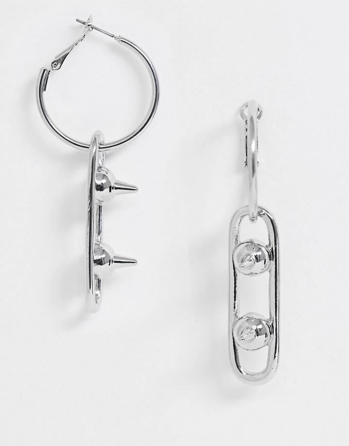 Asos Design Hoop Earrings With Open Spike Drop In Silver Tone