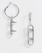 Asos Design Hoop Earrings With Open Spike Drop In Silver Tone