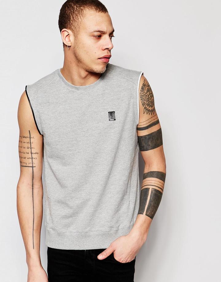 Religion Sleeveless Sweatshirt With Zip Detail - Gray Marl
