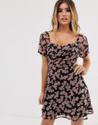 Missguided Square Neck Mini Dress With Ruching In Floral Print-multi