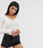 Asos Design Tall Wide V Neck Sweater In Skinny Rib-cream