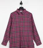 Asos Design Tall Long Sleeve Boyfriend Shirt In Dark Red And Navy Check-multi