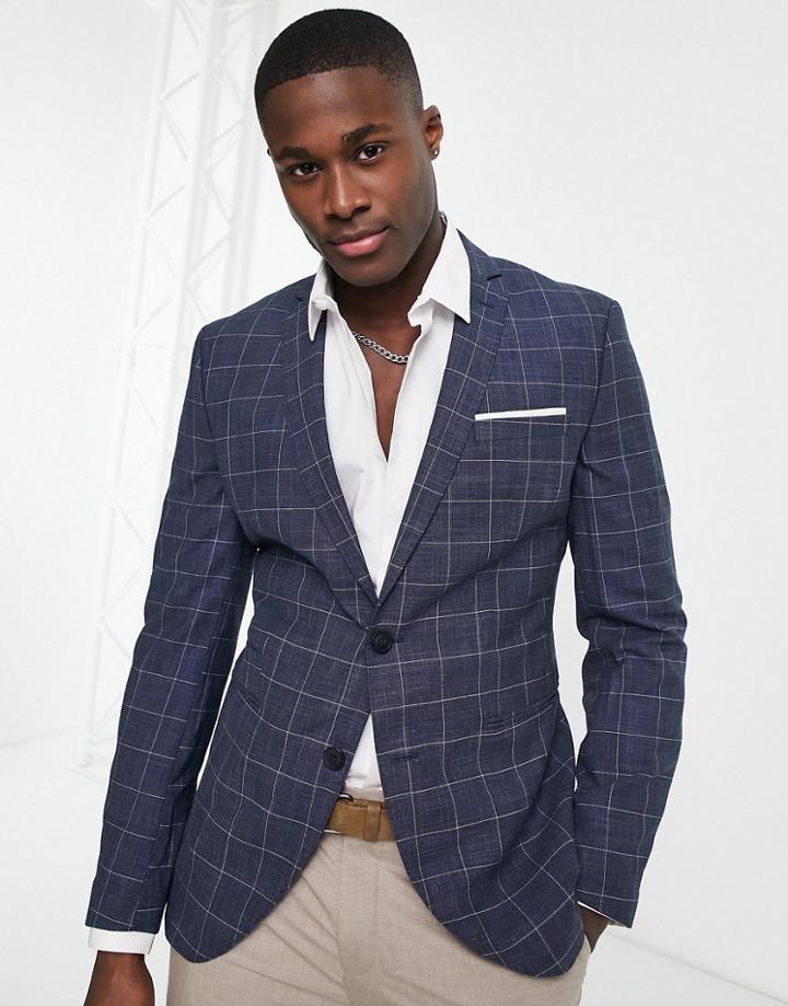 Selected Homme Skinny Suit Jacket In Blue Check