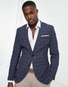 Selected Homme Skinny Suit Jacket In Blue Check