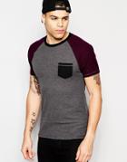 Asos Muscle T-shirt With Contrast Sleeves Neck And Pocket In Waffle Fabric In Gray