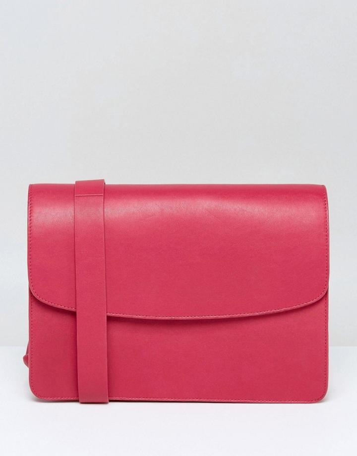 Vagabond Structured Leather Cross Body Bag In Cerise - Pink