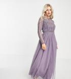 Asos Design Petite Embellished Bodice Maxi Dress With Tulle Skirt In Lilac-purple