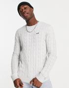 Hollister Icon Logo Lightweight Cable Knit Sweater In Light Gray