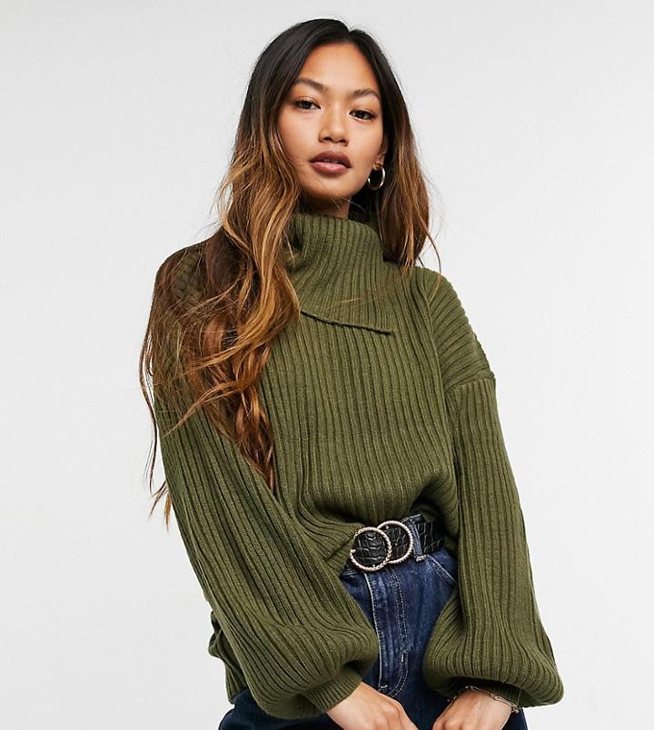 M Lounge Relaxed Sweater Set With Split Collar And Balloon Sleeves-green